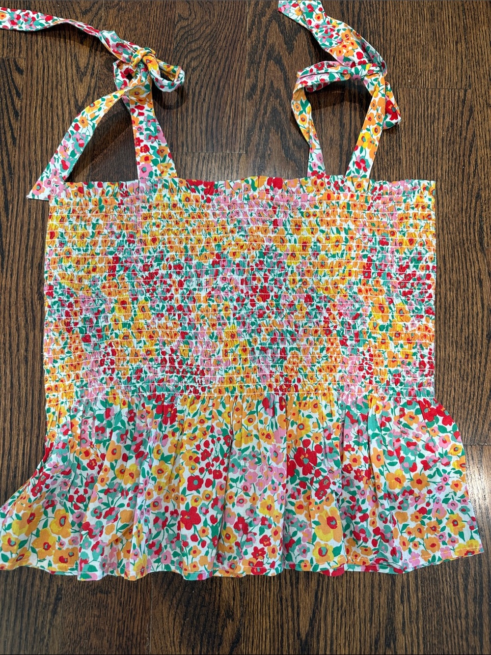 J. Crew Floral Smocked Top with Tie Bow Straps - Medium